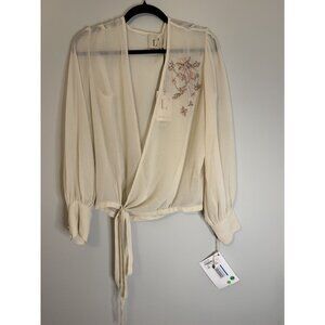L'Autre Chose Ivory Wrap Blouse Bead Embroidery Size US 6 NWT $329 [jb]
